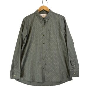Peau De Loup Button Down‎ Shirt Size 16 Alpha Fit Long Sleeve Green Floral Print